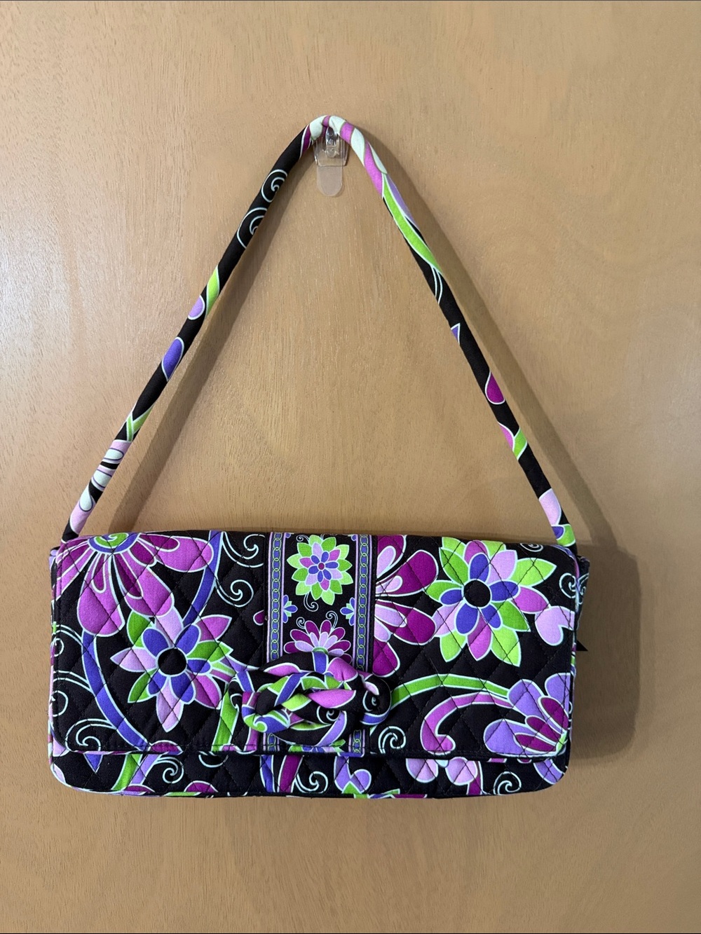 Vera Bradley KNOT Just a Clutch Quilted Floral  Bag Purple, Green & Black EUC